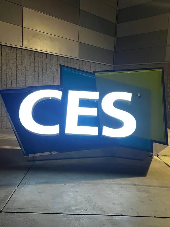 The lit CES sign at the Las Vegas venue